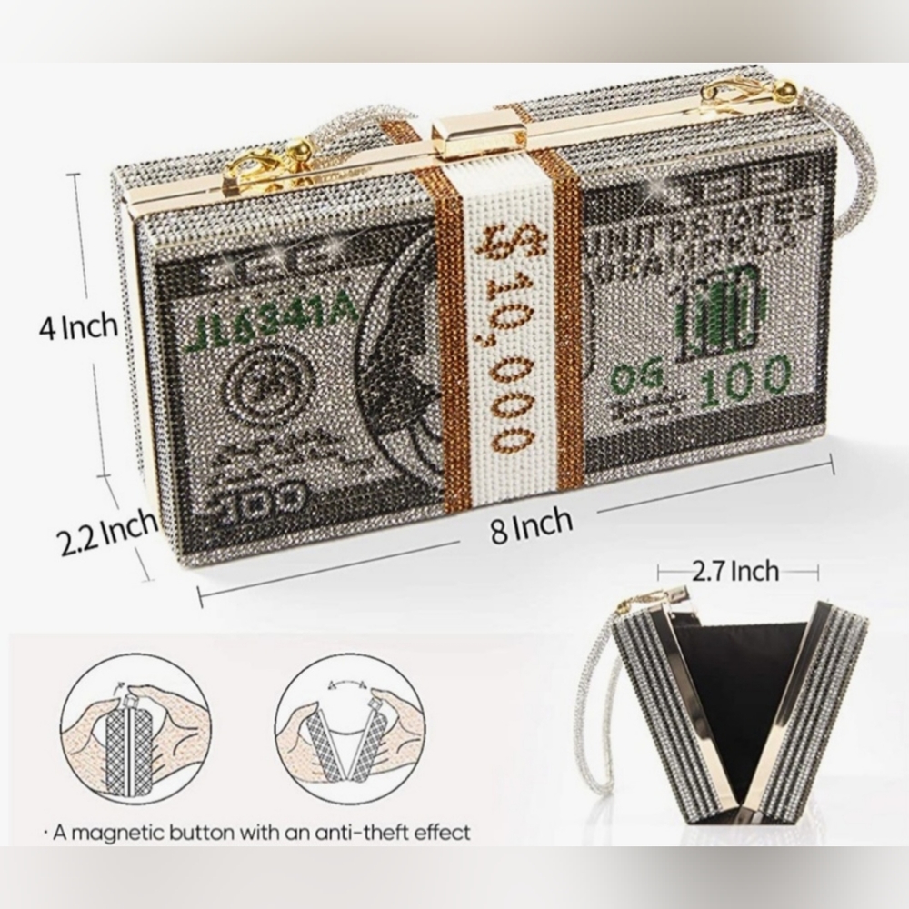 Shiny Dollar Clutch, Full Rhinestone